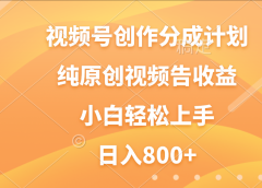 视频号创作分成计划，纯原创视频告收益，新手小白轻松上手，日入800+