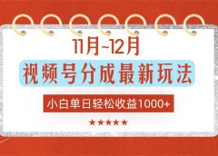 11月~12月视频号分成最新玩法，小白单日轻松收益1000+！