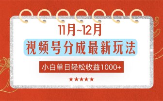 11月~12月视频号分成最新玩法，小白单日轻松收益1000+！