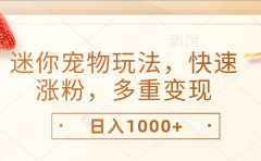 最新迷你宠物玩法，快速涨粉，多重变现，日入1000+