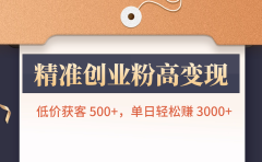 精准创业粉高变现！低价获客 500+，单日轻松赚 3000+