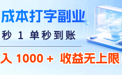 0 成本打字副业：5 秒 1 单秒到账，日入 1000 + 不是梦，收益无上限！