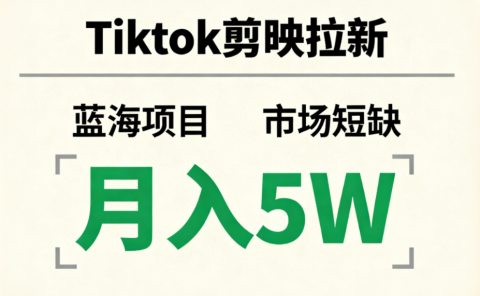 Tiktok剪映拉新，蓝海项目，市场短缺，月入5W+