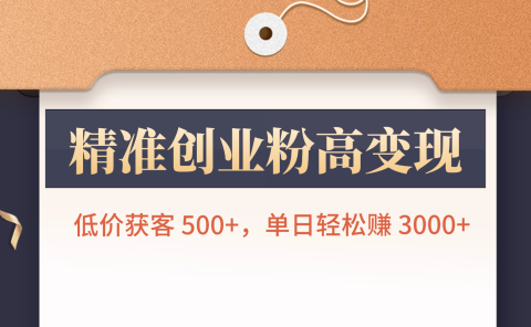 精准创业粉高变现！低价获客 500+，单日轻松赚 3000+
