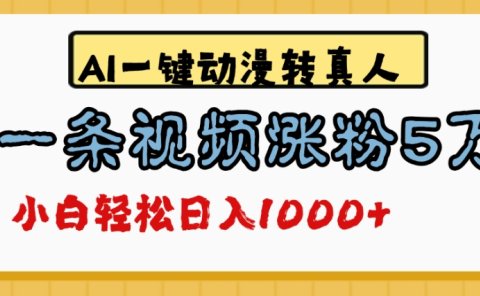 最新AI一键动漫转真人，一条视频爆涨5万粉，单日变现1000+