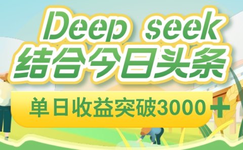 deep seek 结合今日头条，单日收益可突破 3000+，只需要简单的复制粘贴即可