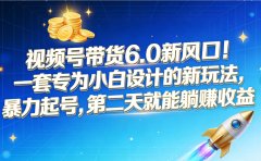 视频号带货6.0新风口！一套专为小白设计的新玩法，暴力起号，第二天就能躺赚收益