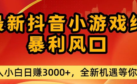 最新抖音小游戏纯暴利风口!小白单日稳赚3000+，全新机遇千万别错过